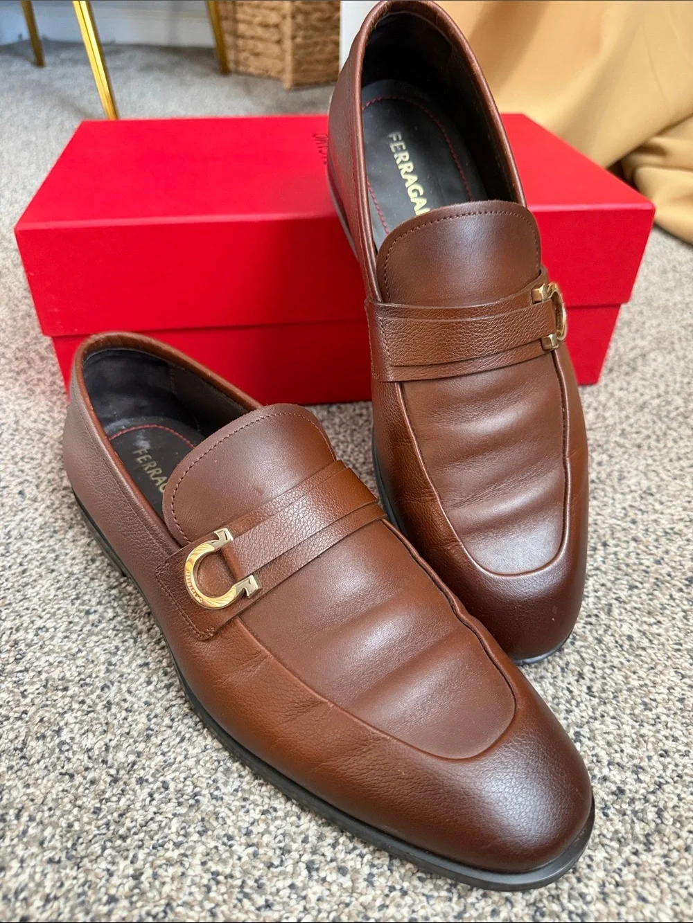 Salvatore Ferragamo Brown Leather Bit-Detail Slip-On Loafers
